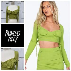 Princess‎ Polly Oxford Green Long Sleeve Crop Top Gathered Bust Size 6
